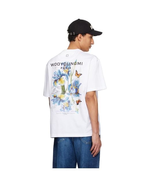 Wooyoungmi White Flower Back Logo T-Shirt for men