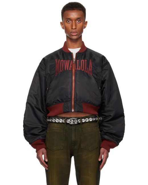 Mowalola Black Reversible Embroidered Logo Bomber Jacket for men