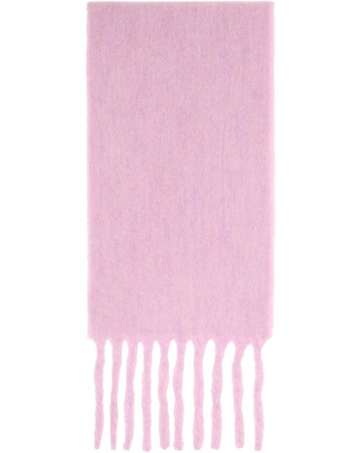 Acne Studios レディース ピンク フリンジ ロゴラベル マフラーの通販