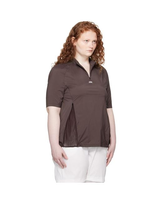 Amomento Brown Mock Neck Half Zip T-Shirt