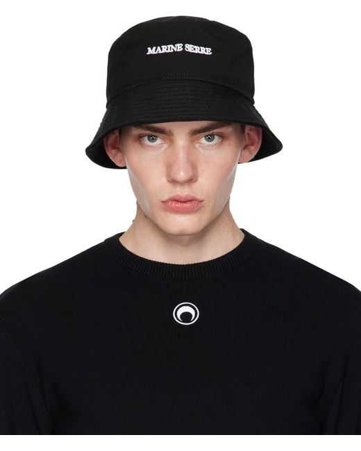 MARINE SERRE Black Canvas Bucket Hat for men