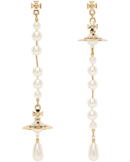Boucles d'oreilles broken dorées à perles Vivienne Westwood en coloris White