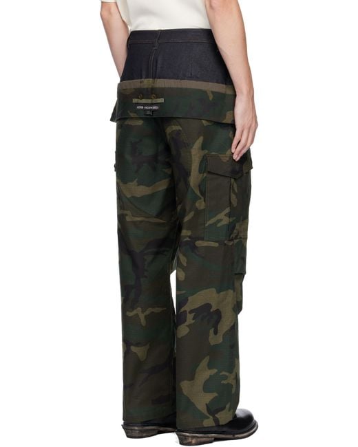 ANDERSSON BELL Black Khaki Camo Double Waist Work Wide-Leg Trousers for men