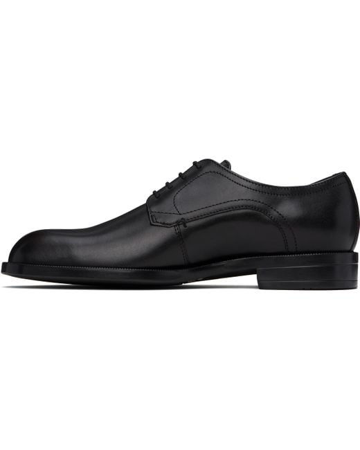 メンズ Boss ブラック レザー ダブルステッチ ダービー Black