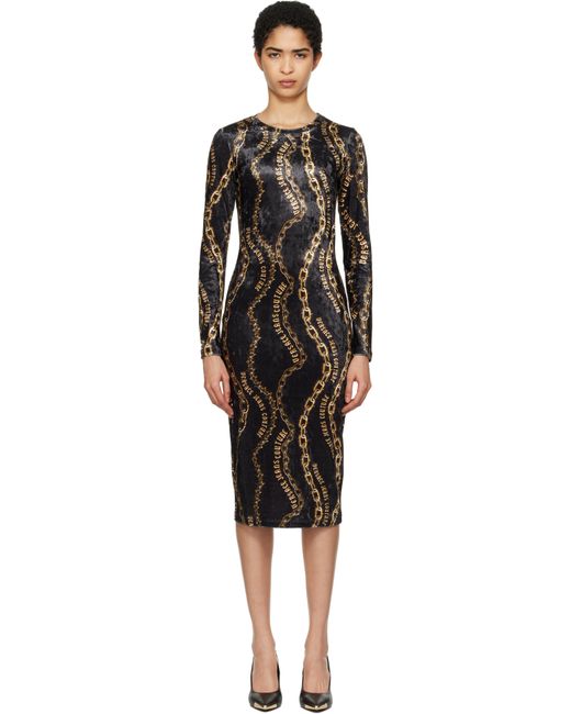versace black dress with chains Fall 2019 look # 60 VERSACE BLACK SILK EVENING GOWN with CHAIN details 38