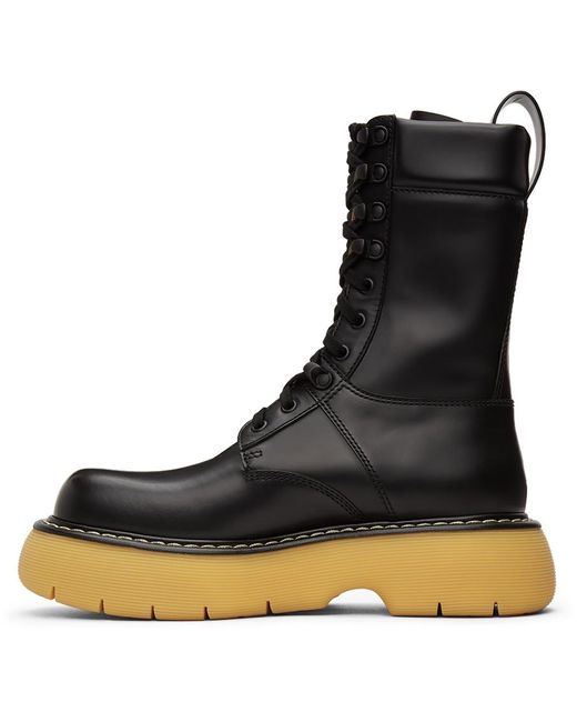 Bottega Veneta Black 'the Bounce' Tread Sole Leather Combat Boots