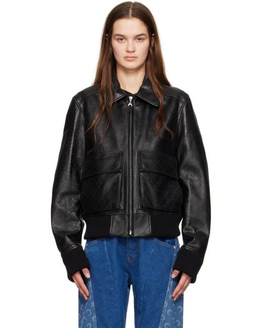 MARINE SERRE Black Embossed Leather Jacket