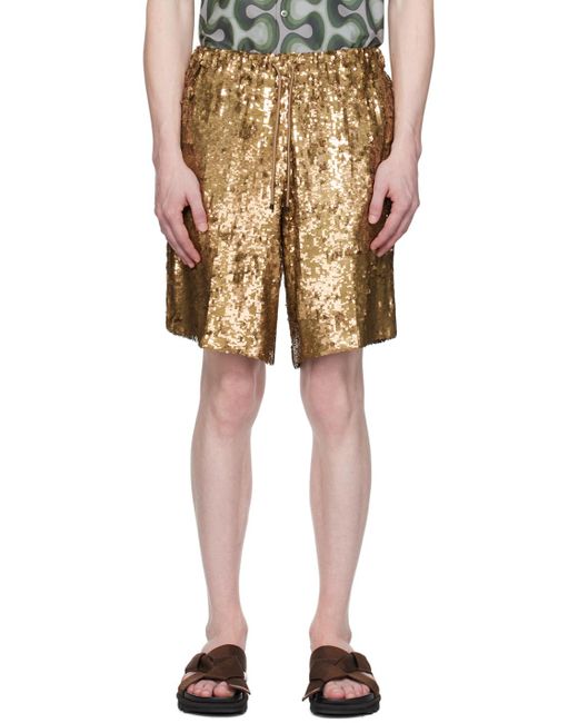 Dries Van Noten Natural Gold Embellished Shorts for men