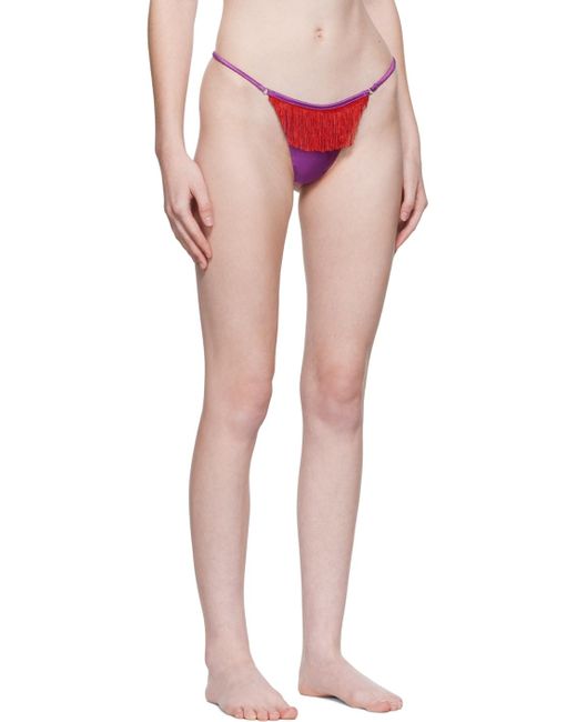 Fleur du Mal Multicolor Purple Fringe V-string Thong