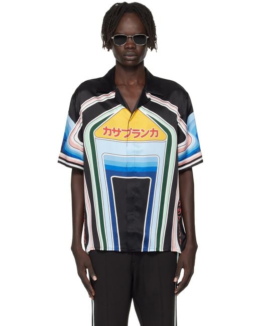Casablanca Black Short Sleeve Silk Shirt for men