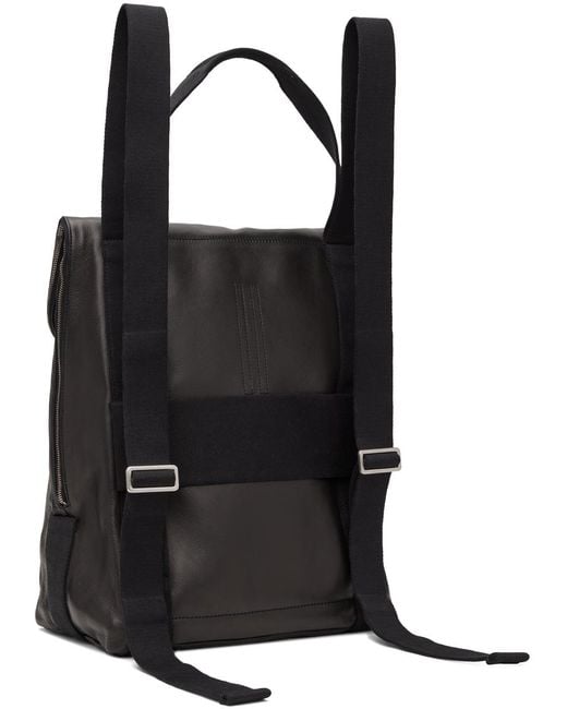 Rick Owens Black Leather Cargo Backpack for men