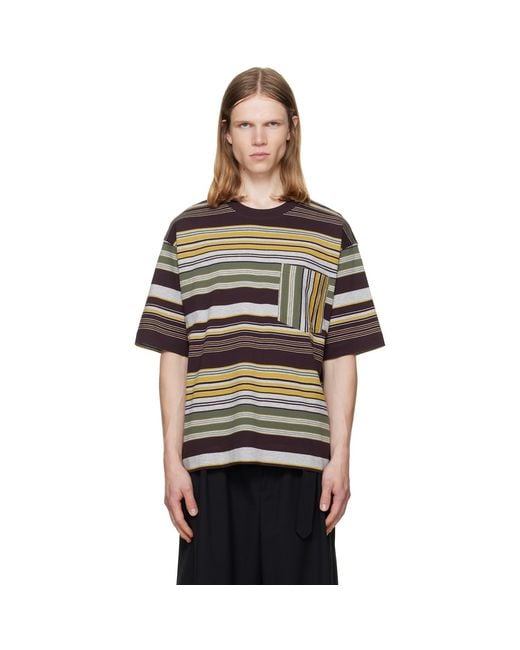 Dries Van Noten Black Burgundy & Striped T-Shirt for men