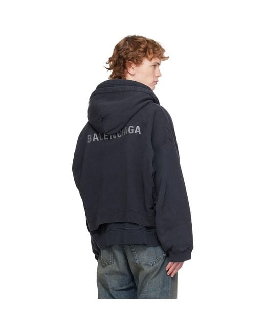 Balenciaga Blue Layered Zip-Up Hoodie for men