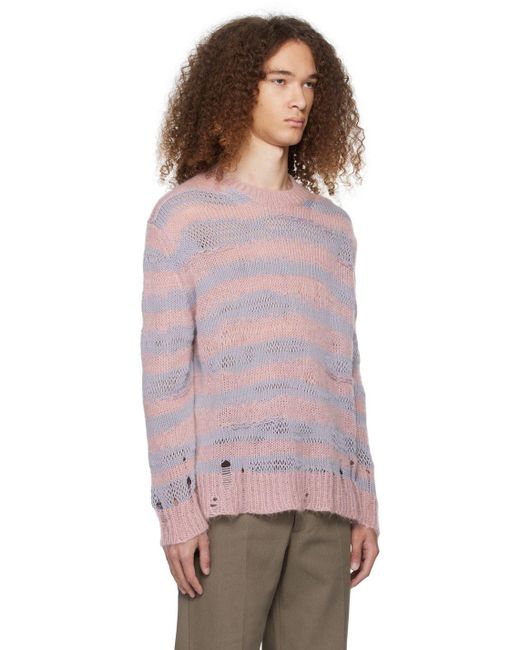 Acne Studios Pink & Purple Distressed Stripe Sweater for Men