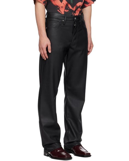 M I S B H V Black Five-pocket Faux-leather Pants for men