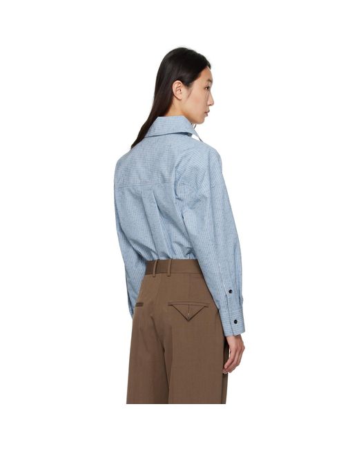 Bottega Veneta Blue Cotton & Linen Stripe Shirt