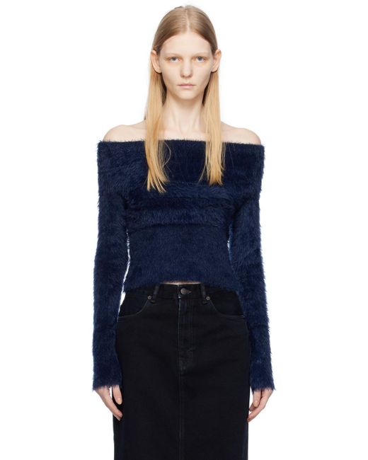 Acne Blue Navy Off Shoulder Sweater