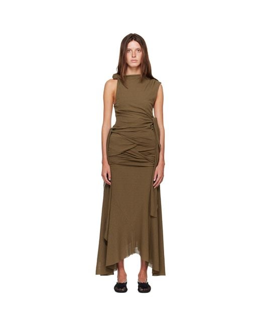 Ganni Brown Khaki Marl Mesh Tie Knot Top