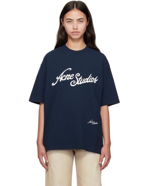 Acne ネイビー リラックスフィット ロゴ Tシャツ Blue
