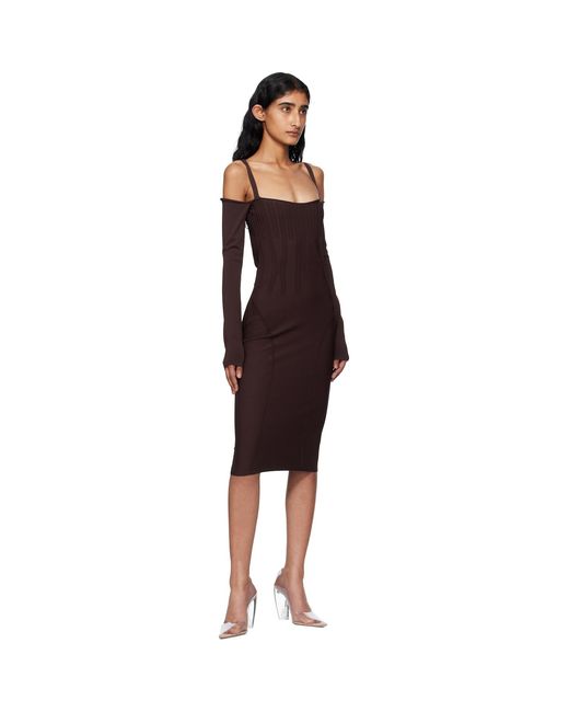 Mugler Black Burgundy Knit Midi Dress