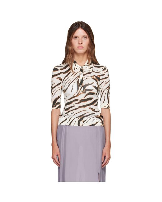 Ganni Multicolor Off- Sheer Printed Cotton Polo