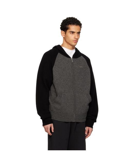 we11done Black Raglan Knit Zip-Up Hoodie for men