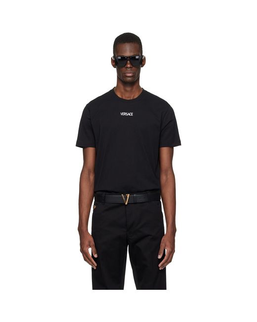 Versace Black Embroidered Cotton-Jersey Slim T-Shirt for men