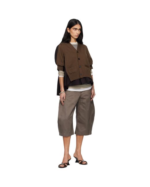 Sacai Brown Chalk Stripe & Cotton Knit Cardigan
