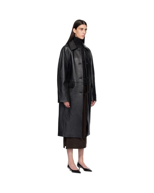 Totême Black Raglan Leather Coat