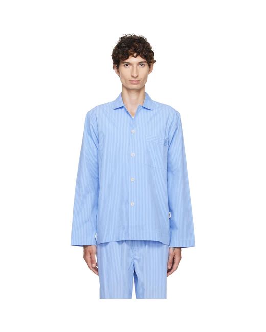 Tekla Blue Poplin Long-Sleeved Pyjama Shirt for men