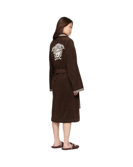 Versace Brown Cotton-Terry Jacquard Bathrobe