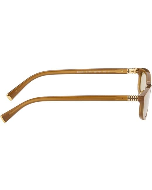 Miu Miu Brown Tortoiseshell Rectangular Sunglasses