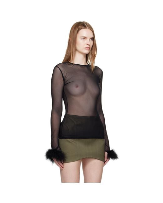 Mugler Black Marabou Mesh T-Shirt