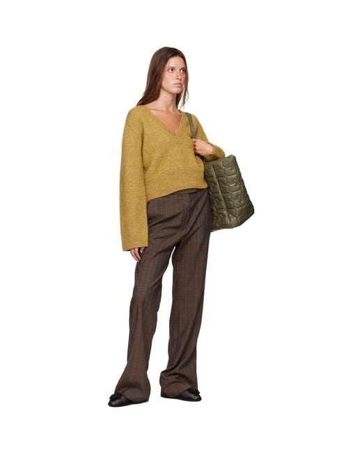 Ganni Brown Melange Mohair Deep V-Neck Sweater