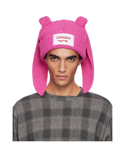 Charles Jeffrey Pink Chunky Rabbit Beanie for men