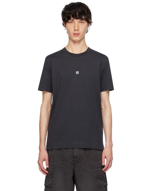 メンズ Givenchy グレー ロゴ刺繍 Tシャツ Black