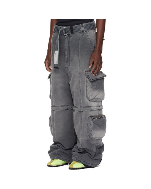 Lu'u Dan Black Wadded Denim Cargo Pants for men