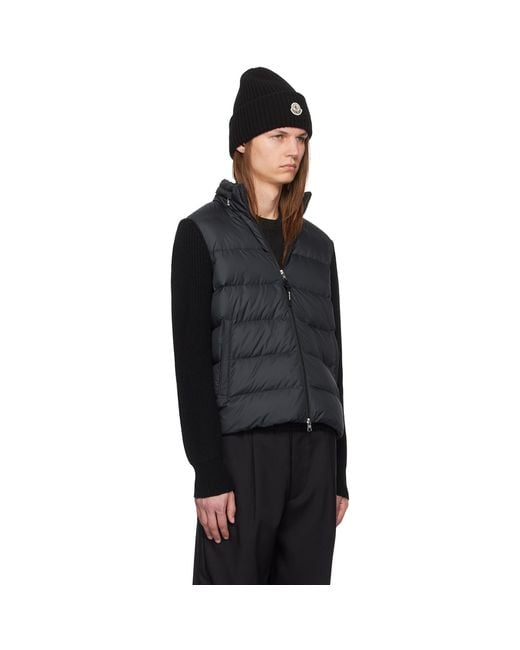 Moncler Black Wool-Blend Down Hooded Jacket for men