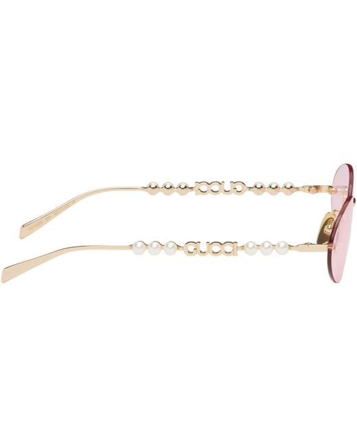 Gucci Pink Pearl Oval Frame Sunglasses