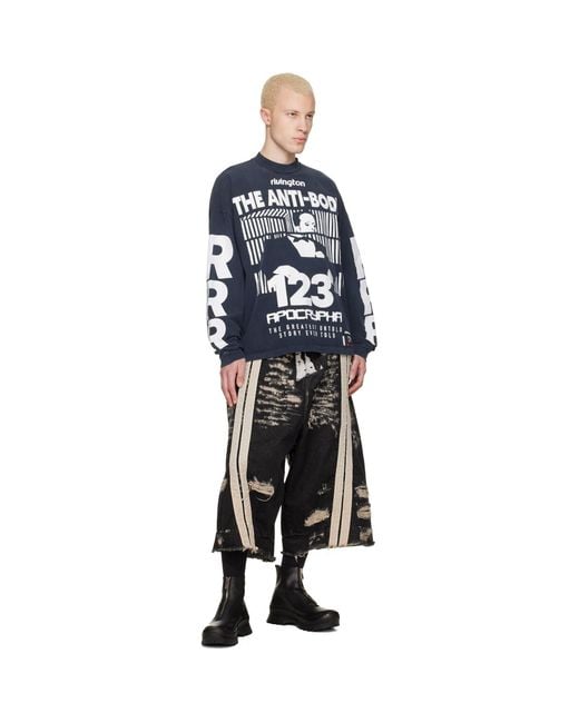 RIVINGTON roi Rebis Blue 'The Anti-Body' Vintage Long Sleeve T-Shirt for men