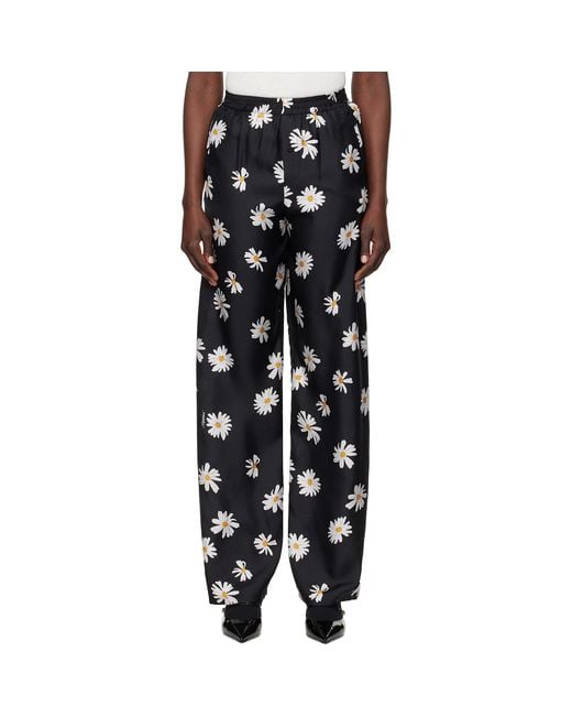 Moschino Black Silk Twill Allover Daisy Trousers