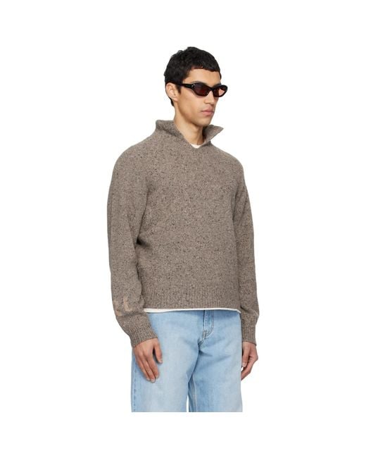 ERL Gray Taupe Slit Neck Sweater for men