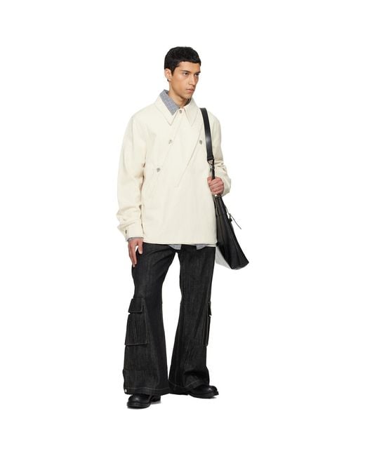 NULLUS Black Whale Fin Snap-On Denim Cargo Pants for men