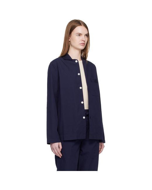 Tekla Blue Poplin Long-Sleeved Pyjama Shirt
