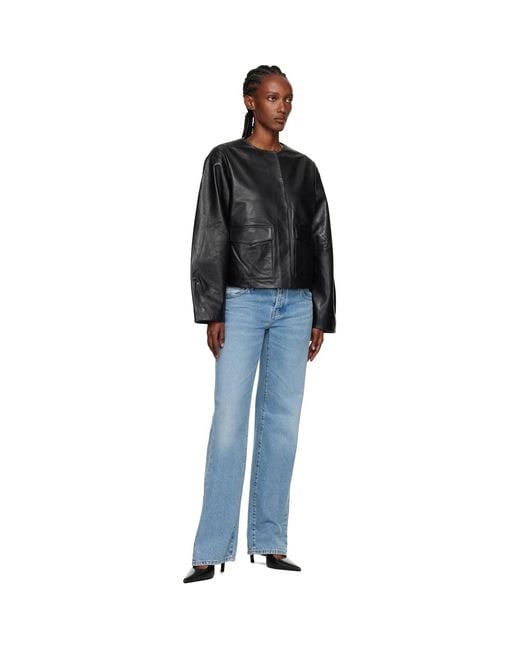 St. Agni Black Utility Cocoon Leather Jacket