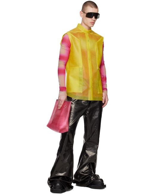 Blouson jaune en cuir à poches passepoilées Rick Owens pour homme en coloris Orange