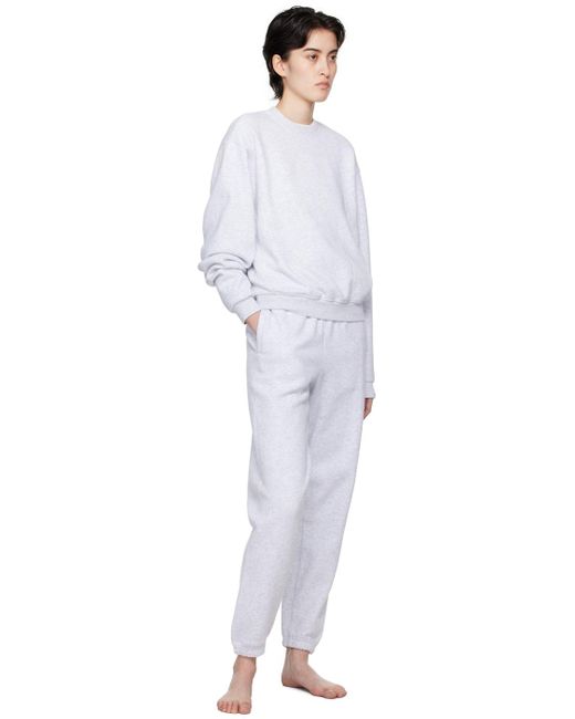 Skims White Gray Cotton Fleece Classic Crewneck Sweatshirt