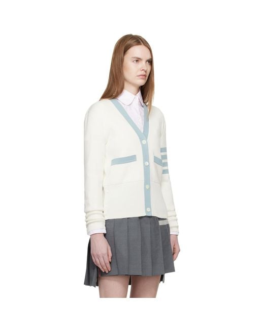 Thom Browne White Off- Milano Stitch Cotton 4-Bar Cardigan