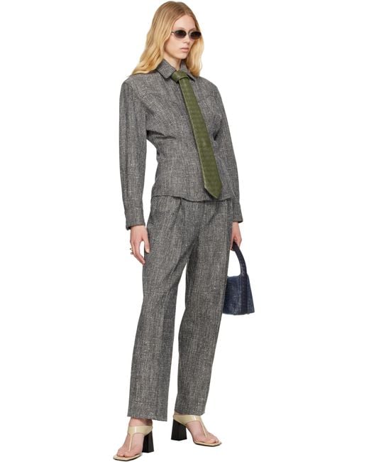 Bottega Veneta カーキ Intrecciato レザー ネクタイ Black