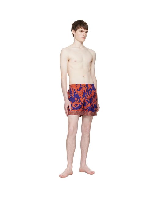 Dries Van Noten Red Printed Swim Shorts for men